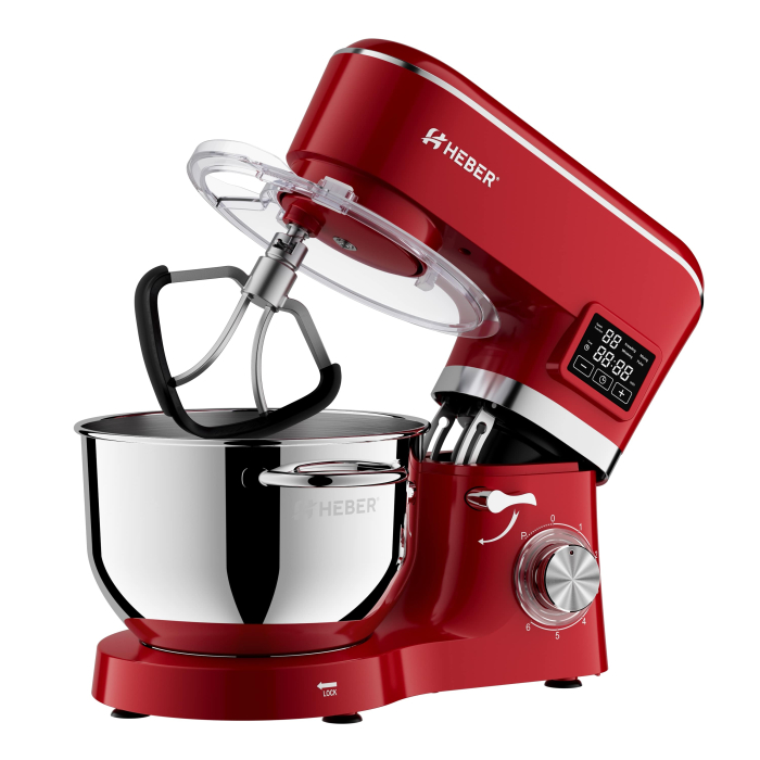 Mixer cu bol din inox Heber® HBR-1503R, 2000 W, Afisaj Digital, Timer, Bol 6.2 L inox, 6 Viteze, Functie Pulse, Miscare eliptica, Rosu [5]