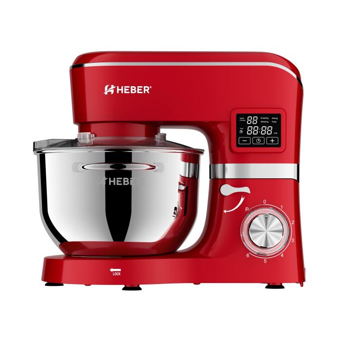 Mixer cu bol din inox Heber® HBR-1503R, 2000 W, Afisaj Digital, Timer, Bol 6.2 L inox, 6 Viteze, Functie Pulse, Miscare eliptica, Rosu [8]