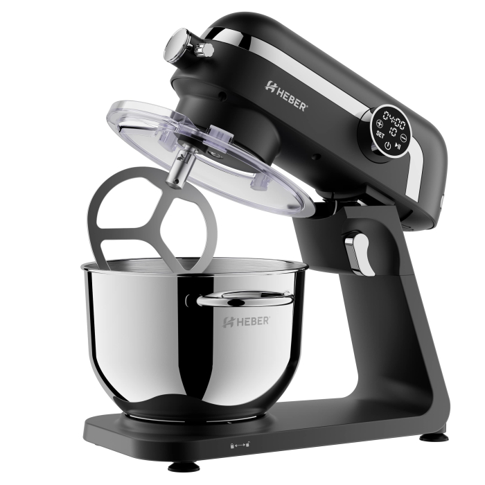 Mixer cu bol din inox Heber® HBR-1512N, 1800W, Carcasa metalica, 10 Viteze, Functie Pulse, Oprire automata, Miscare eliptica, Ecran digital tactil, Bol de 6L din Inox, 3 accesorii incluse Negru [3]