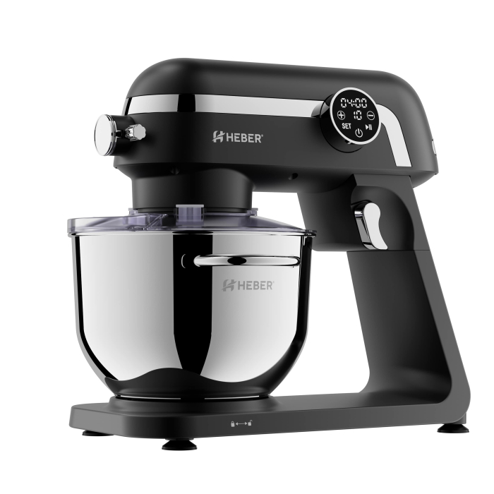 Mixer cu bol din inox Heber® HBR-1512N, 1800W, Carcasa metalica, 10 Viteze, Functie Pulse, Oprire automata, Miscare eliptica, Ecran digital tactil, Bol de 6L din Inox, 3 accesorii incluse Negru [2]