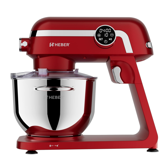 Mixer cu bol din inox Heber® HBR-1512R, 1800W, Carcasa metalica, 10 Viteze, Functie Pulse, Oprire automata, Miscare eliptica, Ecran digital tactil, Bol de 6L din Inox, 3 accesorii incluse ROSU [6]