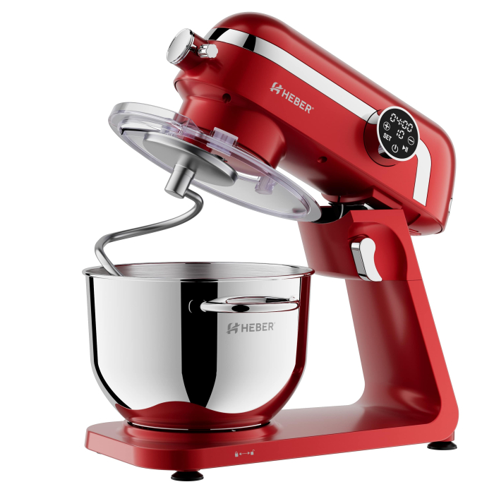 Mixer cu bol din inox Heber® HBR-1512R, 1800W, Carcasa metalica, 10 Viteze, Functie Pulse, Oprire automata, Miscare eliptica, Ecran digital tactil, Bol de 6L din Inox, 3 accesorii incluse ROSU [4]