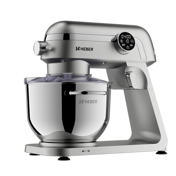 Mixer cu bol din inox Heber® HBR-1512S, 1800W, Carcasa metalica, 10 Viteze, Functie Pulse, Oprire automata, Miscare eliptica, Ecran digital tactil, Bol de 6L din Inox, 3 accesorii incluse Gri [5]