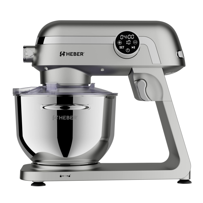 Mixer cu bol din inox Heber® HBR-1512S, 1800W, Carcasa metalica, 10 Viteze, Functie Pulse, Oprire automata, Miscare eliptica, Ecran digital tactil, Bol de 6L din Inox, 3 accesorii incluse Gri [6]