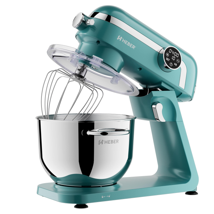Mixer cu bol din inox Heber® HBR-1512V, 1800W, Carcasa metalica, 10 Viteze, Functie Pulse, Oprire automata, Miscare eliptica, Ecran digital tactil, Bol de 6L din Inox, 3 accesorii incluse Turcoaz [5]