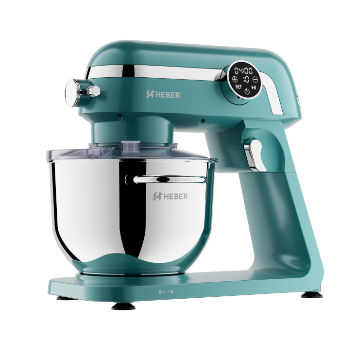 Mixer cu bol din inox Heber® HBR-1512V, 1800W, Carcasa metalica, 10 Viteze, Functie Pulse, Oprire automata, Miscare eliptica, Ecran digital tactil, Bol de 6L din Inox, 3 accesorii incluse Turcoaz [2]