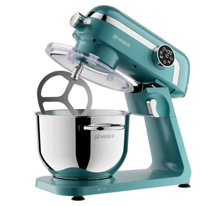 Mixer cu bol din inox Heber® HBR-1512V, 1800W, Carcasa metalica, 10 Viteze, Functie Pulse, Oprire automata, Miscare eliptica, Ecran digital tactil, Bol de 6L din Inox, 3 accesorii incluse Turcoaz [3]