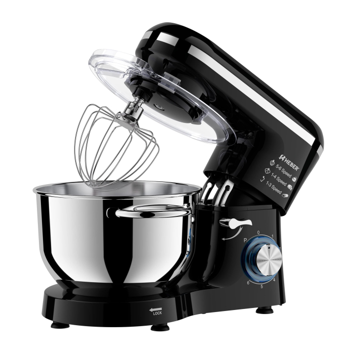 Mixer cu bol din inox Heber® HBR-1518N, 1500 W, Bol 6.2 L inox, 6 Viteze, Functie Pulse, Miscare eliptica, Negru [5]