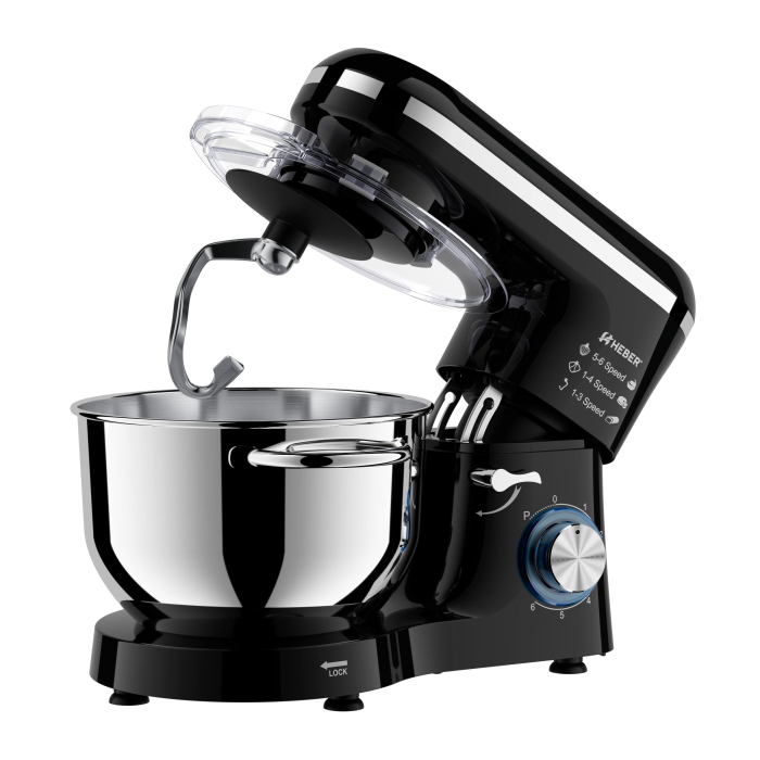 Mixer cu bol din inox Heber® HBR-1518N, 1500 W, Bol 6.2 L inox, 6 Viteze, Functie Pulse, Miscare eliptica, Negru [4]