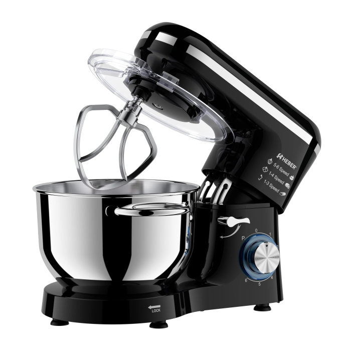 Mixer cu bol din inox Heber® HBR-1518N, 1500 W, Bol 6.2 L inox, 6 Viteze, Functie Pulse, Miscare eliptica, Negru [2]