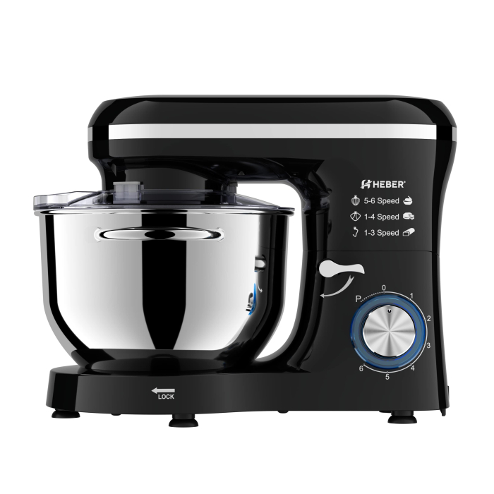 Mixer cu bol din inox Heber® HBR-1518N, 1500 W, Bol 6.2 L inox, 6 Viteze, Functie Pulse, Miscare eliptica, Negru [7]