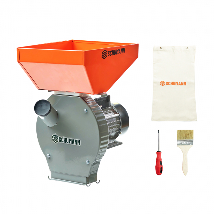 Moara electrica cu suport din metal pentru cereale si stiuleti (2 in 1), SCHUMANN®, Cuva Mare, motor 3,9 kw (100% cupru), 3000 rpm, 300 kg/h, 4 site de rezerva, 20 ciocanele [6]