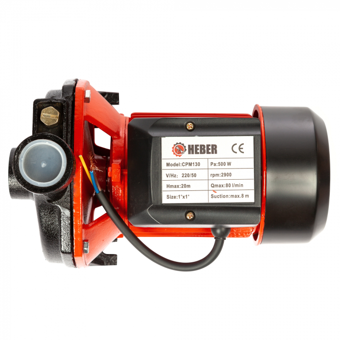Pompa apa de suprafata, centrifugala, Heber®, CPM130, 500W, 2900rpm, inaltime de refulare 20 m, debit 80 l/minut [6]