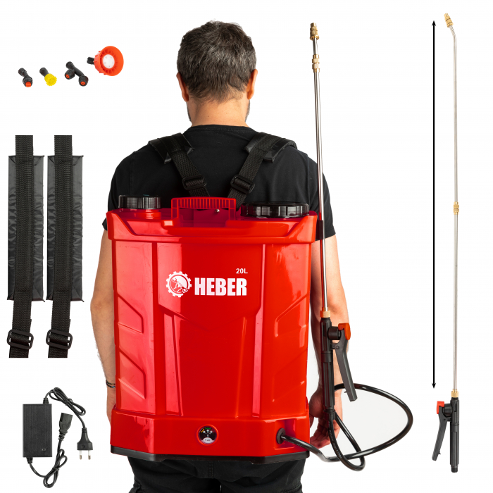 Pompa de stropit electrica, 20 litri, Heber®, regulator de presiune, 6 bari, cu acumulator, 5 duze incluse [3]