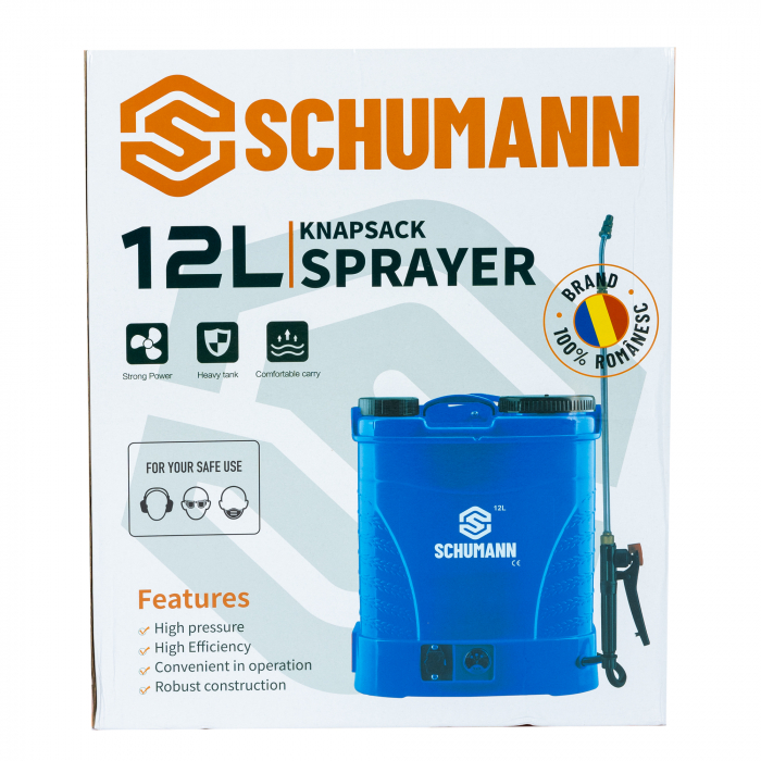 Pompa de stropit electrica, Schumann®, 12 L, acumulator, 6 BAR, regulator, 5 duze de stropire incluse [9]