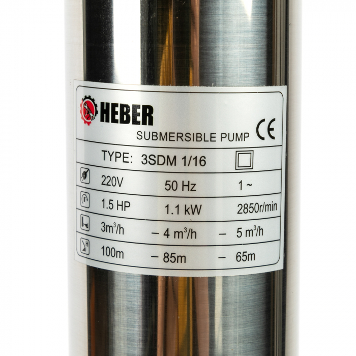 Pompa submersibila multietajata, de mare adancime Heber®, cu 16 turbine, 1100W, debit maxim 5000l/ora, diametru 80 mm [4]