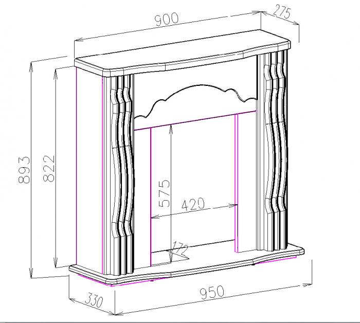 Semineu electric Clasic & Corsica, Dimensiuni (IxLxA): 893x950x330 mm [2]