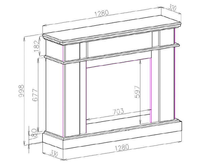 Semineu electric Napoleon & Carmen, Dimensiuni (I*L*A) :998*1280*330 mm [4]