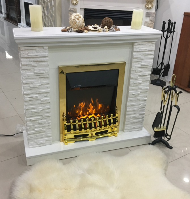 Semineu electric Rock alb cu Galileo Gold, Dimensiuni (IxLxA) 883x980x300 mm, Telecomanda, 2000W, Efect 3D [4]