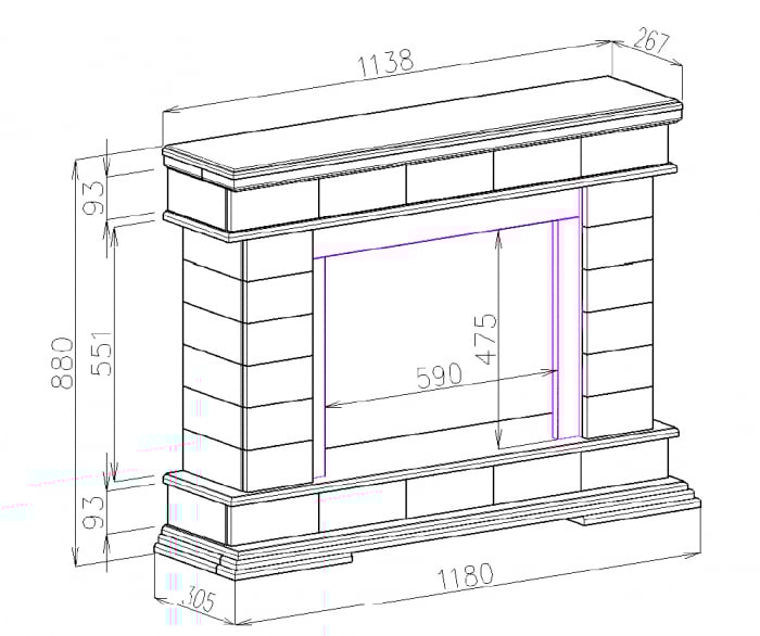 Semineu electric Stone & Lorence, Dimensiuni (I*L*A) :880*1180*305 mm [5]
