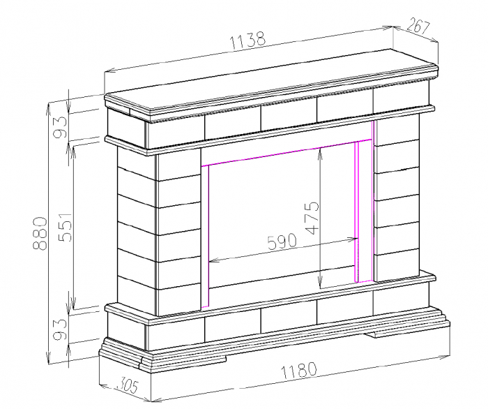 Semineu electric Stone & Mars, Dimensiuni (I*L*A) :880*1180*305 mm [4]