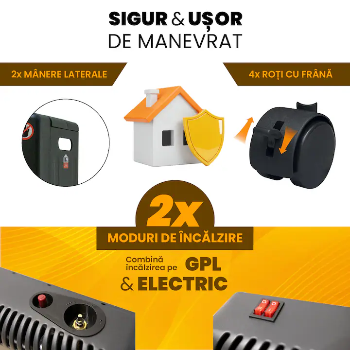 Soba portabila pe GPL si Electric, Heber HBR-7562, Acoperire 20-60 mp, Senzor ODS Siguranta, 4200 W, 4 Roti, Protectie rasturnare, Aprindere Piezo [7]