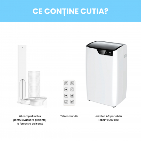 Aparat aer conditionat portabil 9000 BTU Heber®, SMART COOL, Wi-Fi, 3 in 1 Racire, Dezumidificare, Incalzire, Smart Life Gama 2025 [10]