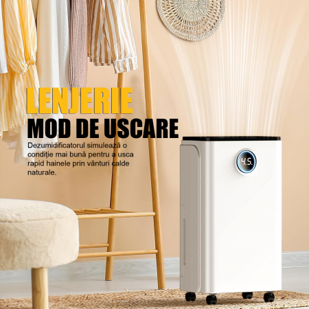 Dezumidificator Heber®, 12 l/zi afisaj si control digital, dezumidificare inteligenta, functie uscare haine, temporizator 24 de ore, WiFi, Smart Life [3]