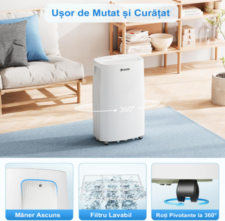 Dezumidificator Heber® 20 l /zi, cu rezervor de apa de 3,7 l, blocare pentru copii, furtun de scurgere pentru drenaj continuu, eficient energetic [2]