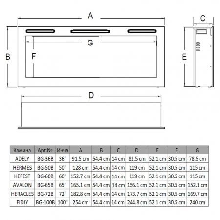 Focar electric Avalon, Dimensiuni (IxLxA) 544x1651x140 mm [2]