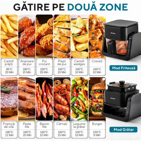 Friteuza cu aer cald Heber®, 1500W, 4 l, recipient gatire din sticla termorezistenta, 40-200°C, 7 programe, panou tactil, HBR-1107, negru [6]