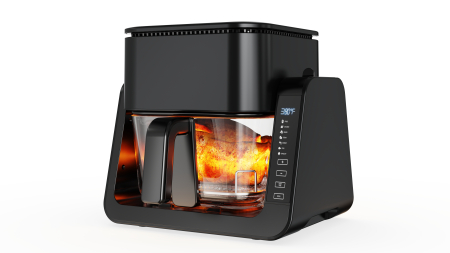 Friteuze cu aer cald - Friteuza cu aer cald Heber®, 1500W, 4 l, recipient gatire din sticla termorezistenta, 40-200°C, 7 programe, panou tactil, HBR-1107, negru
