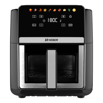 Friteuza cu aer cald Heber® HBR-1106, 2000W, 9L, Display digital touch, 10 programe, Interior metalic, Fara ulei, Negru [1]