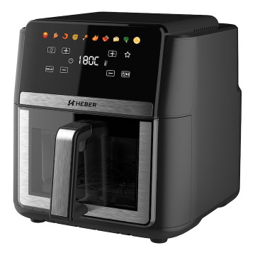 Friteuze cu aer cald - Friteuza cu aer cald Heber® HBR-1106, 2000W, 9L, Display digital touch, 10 programe, Interior metalic, Fara ulei, Negru