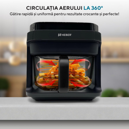 Friteuza cu aer cald Heber®, Milano, gratar din inox, 5.5L, recipient gatire din sticla termorezistenta, 8 programe, 1200W, Air fryer Gama 2025 [4]