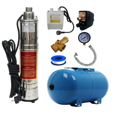Pompe submersibile - Kit Hidrofor 50L cu pompa apa submersibila Heber® 1.1KW, 3m3/Ora, Sistem premium complet