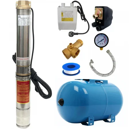 Pompe submersibile - Kit Hidrofor 50L cu pompa apa submersibila multietajata 1.5KW, 5m3/Ora, Heber®, Sistem premium complet
