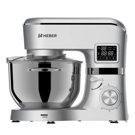 Mixer cu bol din inox Heber® HBR-1503S, 2000 W, Afisaj Digital, Timer, Bol 6.2 L inox, 6 Viteze, Functie Pulse, Miscare eliptica, Argintiu [3]