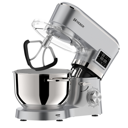 Mixer cu bol din inox Heber® HBR-1503S, 2000 W, Afisaj Digital, Timer, Bol 6.2 L inox, 6 Viteze, Functie Pulse, Miscare eliptica, Argintiu [1]