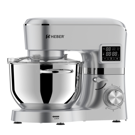 Mixer cu bol din inox Heber® HBR-1503S, 2000 W, Afisaj Digital, Timer, Bol 6.2 L inox, 6 Viteze, Functie Pulse, Miscare eliptica, Argintiu [2]