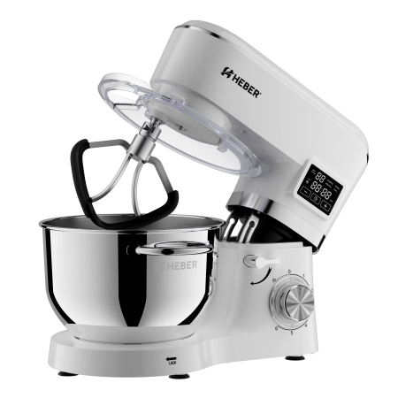 Mixer cu bol din inox Heber® HBR-1503A, 2000 W, Afisaj Digital, Timer, Bol 6.2 L inox, 6 Viteze, Functie Pulse, Miscare eliptica, Alb [4]