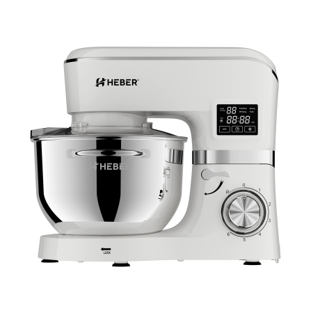 Mixer cu bol din inox Heber® HBR-1503A, 2000 W, Afisaj Digital, Timer, Bol 6.2 L inox, 6 Viteze, Functie Pulse, Miscare eliptica, Alb [7]
