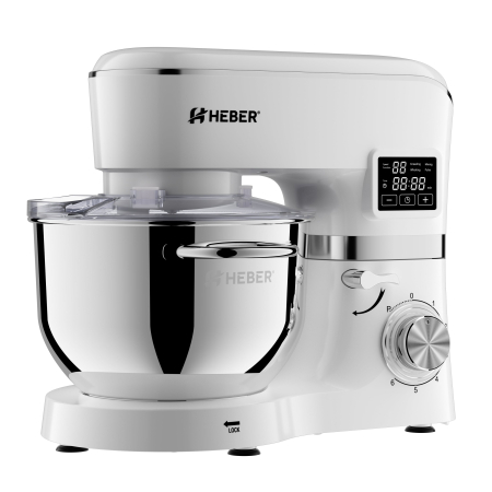 Mixer cu bol din inox Heber® HBR-1503A, 2000 W, Afisaj Digital, Timer, Bol 6.2 L inox, 6 Viteze, Functie Pulse, Miscare eliptica, Alb [6]