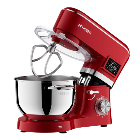Mixer cu bol din inox Heber® HBR-1503R, 2000 W, Afisaj Digital, Timer, Bol 6.2 L inox, 6 Viteze, Functie Pulse, Miscare eliptica, Rosu [3]