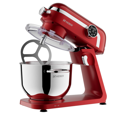 Mixer cu bol din inox Heber® HBR-1512R, 1800W, Carcasa metalica, 10 Viteze, Functie Pulse, Oprire automata, Miscare eliptica, Ecran digital tactil, Bol de 6L din Inox, 3 accesorii incluse ROSU [2]
