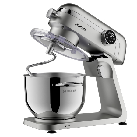Mixer cu bol din inox Heber® HBR-1512S, 1800W, Carcasa metalica, 10 Viteze, Functie Pulse, Oprire automata, Miscare eliptica, Ecran digital tactil, Bol de 6L din Inox, 3 accesorii incluse Gri [3]