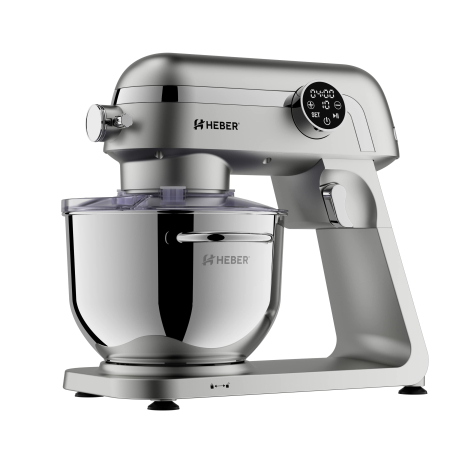 Mixer cu bol din inox Heber® HBR-1512S, 1800W, Carcasa metalica, 10 Viteze, Functie Pulse, Oprire automata, Miscare eliptica, Ecran digital tactil, Bol de 6L din Inox, 3 accesorii incluse Gri [4]