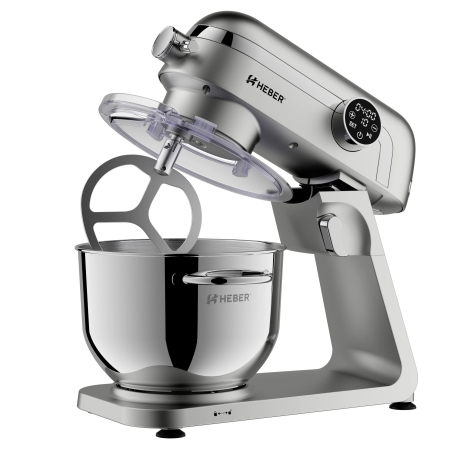 Mixer cu bol din inox Heber® HBR-1512S, 1800W, Carcasa metalica, 10 Viteze, Functie Pulse, Oprire automata, Miscare eliptica, Ecran digital tactil, Bol de 6L din Inox, 3 accesorii incluse Gri [2]