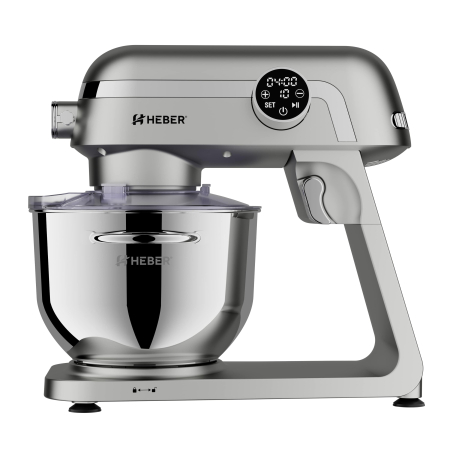 Mixer cu bol din inox Heber® HBR-1512S, 1800W, Carcasa metalica, 10 Viteze, Functie Pulse, Oprire automata, Miscare eliptica, Ecran digital tactil, Bol de 6L din Inox, 3 accesorii incluse Gri [5]
