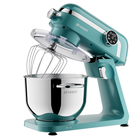 Mixer cu bol din inox Heber® HBR-1512V, 1800W, Carcasa metalica, 10 Viteze, Functie Pulse, Oprire automata, Miscare eliptica, Ecran digital tactil, Bol de 6L din Inox, 3 accesorii incluse Turcoaz [4]